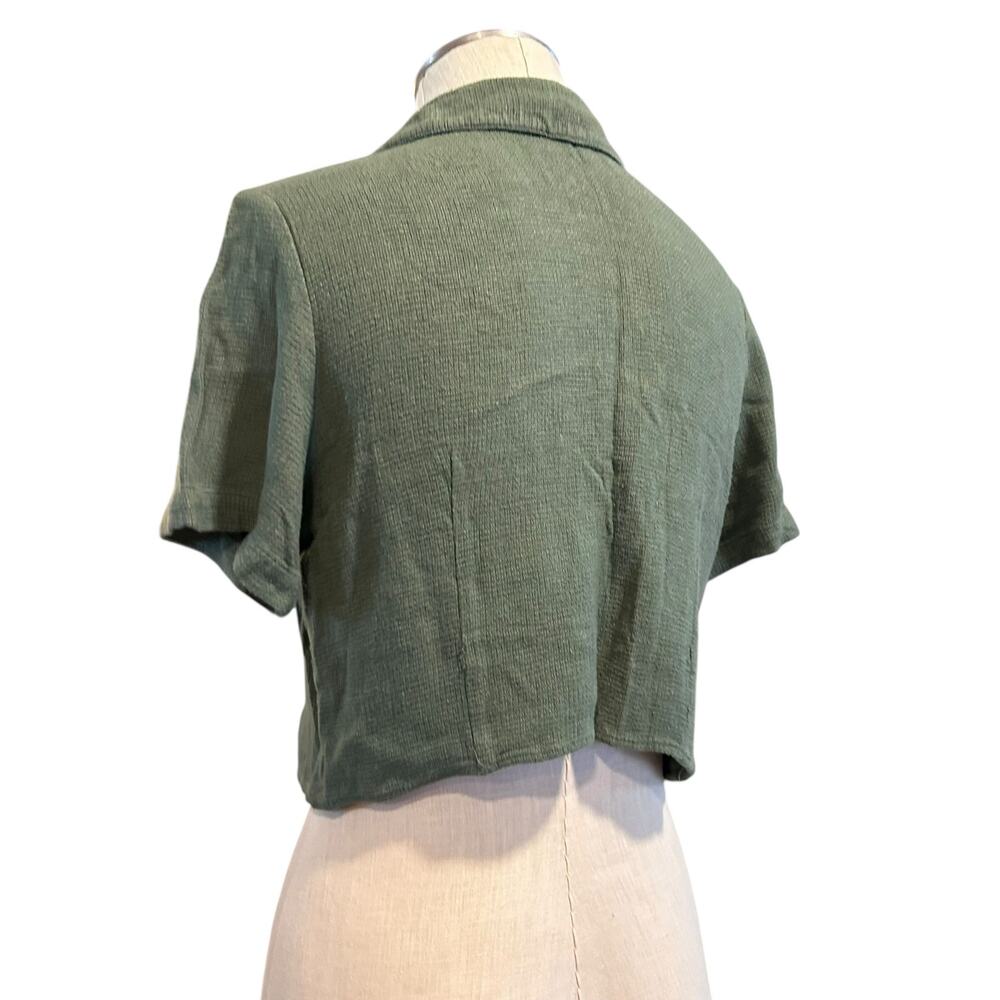 Vintage Green Cropped Button Down Shirt Womens Sz Medium Coastal Cowgirl Cottage - Picture 15 of 16
